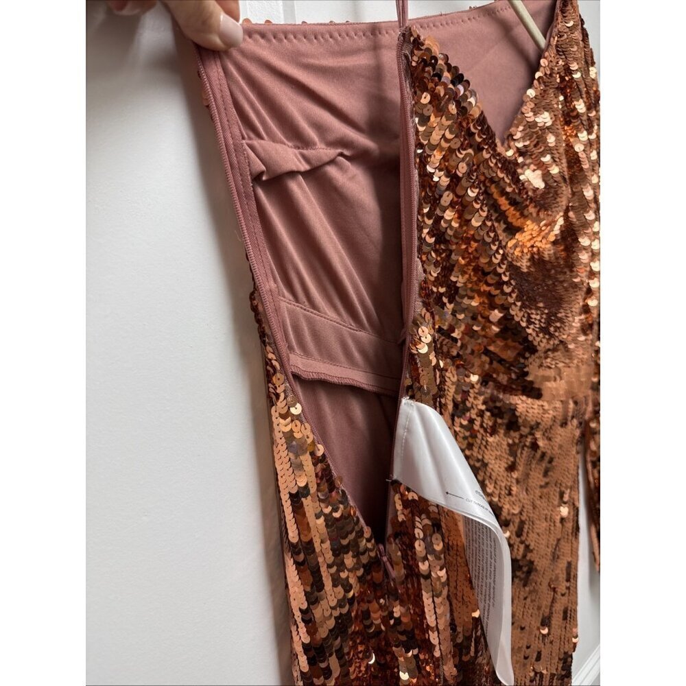 Mac Duggal Size 2 Copper 10788 Sequined Maxi Formal Evening Dress Prom Gown New - Picture 9 of 11